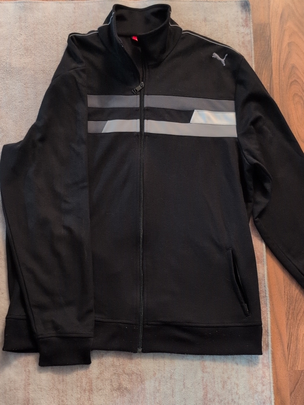 Puma Black Track Jacket with Reflective Grey Stripes